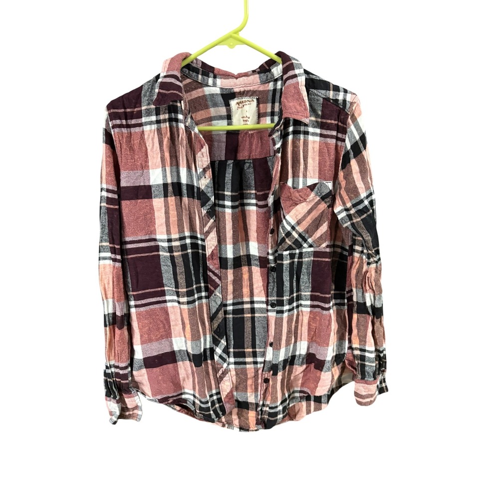Arizona Jean Co Womens Plaid Flannel Shirt Pink Burgundy Boyfriend Fit Medium